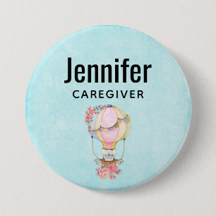 Bóton Redondo 7.62cm Balão de Ar Quente Cinto com Aquarela de Urso