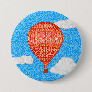 Bóton Redondo 7.62cm Balão de ar quente, laranja-coral contra céu azu