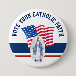 Bóton Redondo 7.62cm Bandeira Americana Abençoada Virgem Mary VOTE