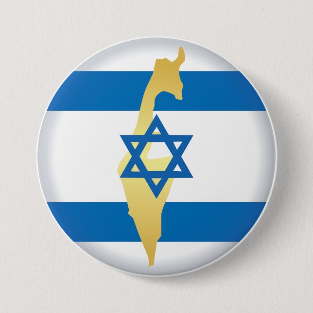 Bóton Redondo 7.62cm Bandeira de Israel e Emblema do Mapa Estrela de Da (Frente)