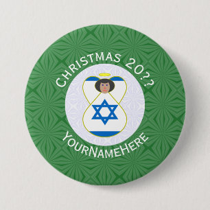 Bóton Redondo 7.62cm Bandeira de Natal do Anjo Israelense Personalizada