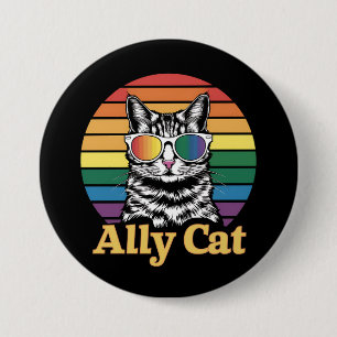 Bóton Redondo 7.62cm Bandeira do Arco-íris LGBT Gato Aliado Presente LG