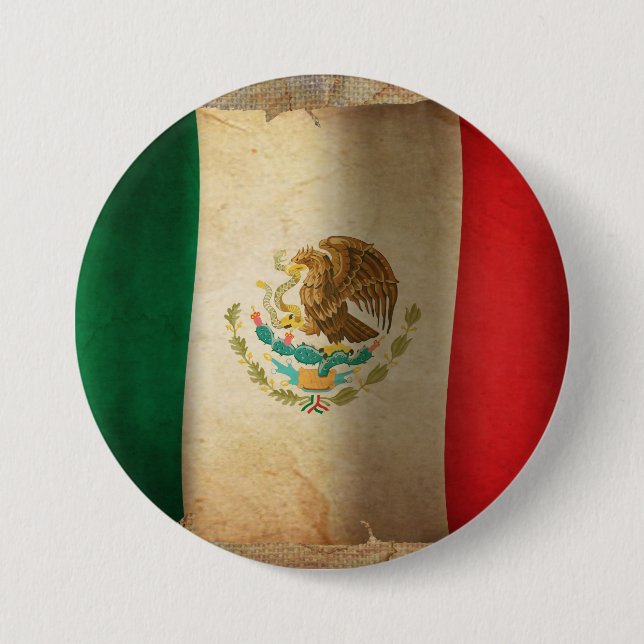 Bóton Redondo 7.62cm Bandeira Grunge do México (Frente)