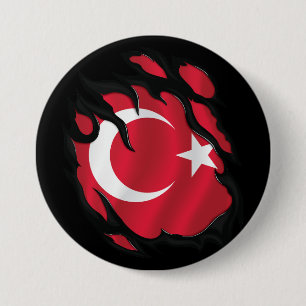 Bóton Redondo 7.62cm Bandeira Rasgada da Turquia