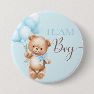 Bóton Redondo 7.62cm Bear round pin for gender reveal team boy
