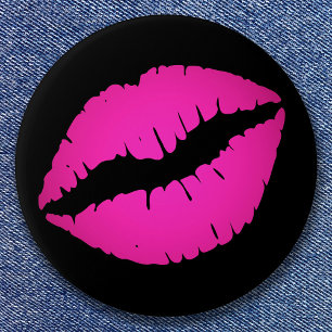 Bóton Redondo 7.62cm Beijo de Ombre Preto e Rosa Quente