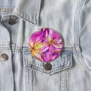 Bóton Redondo 7.62cm Belo Boho Rosa e Dourado Padrão Floral