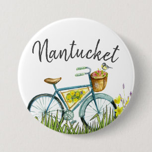 Bóton Redondo 7.62cm Bicicleta de Nantucket com cesto de flores
