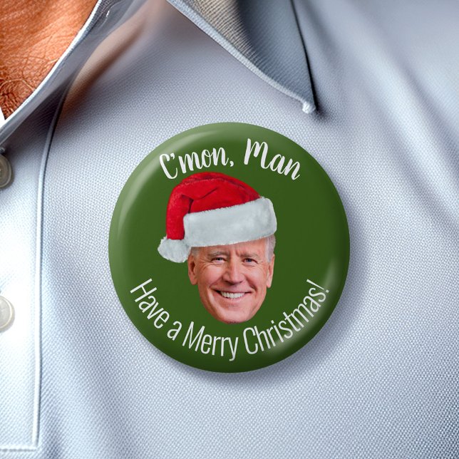 Bóton Redondo 7.62cm Biden Harris 2020 - Joe Santa Hat - Homem Comum (Biden Christmas Buttons)