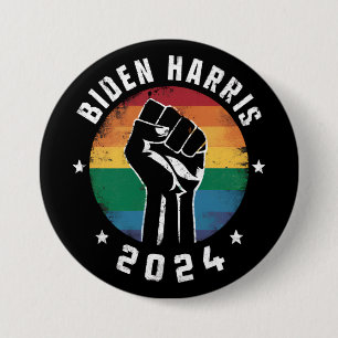 Bóton Redondo 7.62cm Biden Harris 2024 LGBT Arco-íris Orgulho Gay Eleiç
