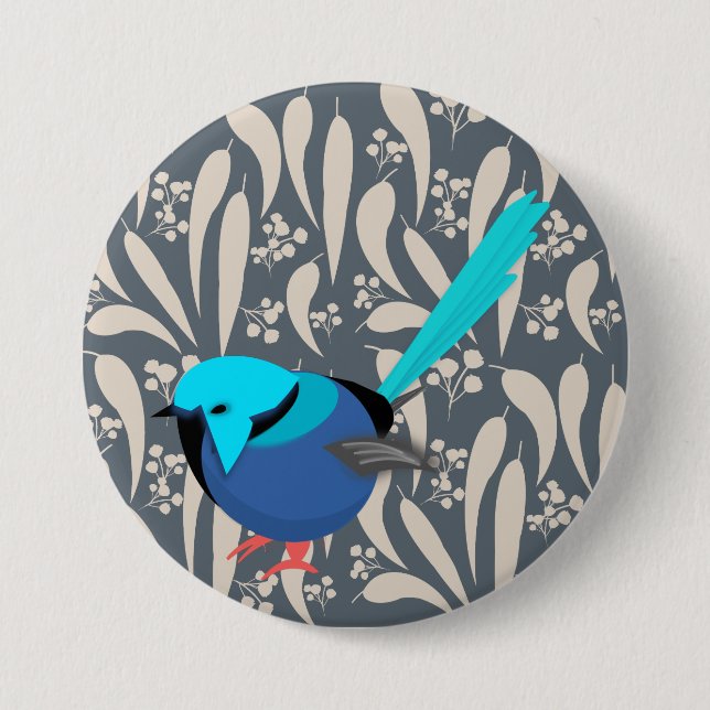 Bóton Redondo 7.62cm Blue Splendid Fairy Wren (Frente)