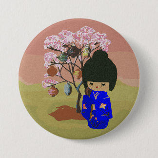 Bóton Redondo 7.62cm Boneca bonito do kokeshi com árvore da flor de