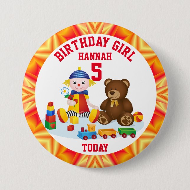 Bóton Redondo 7.62cm Boneca de pano personalizada e idade das crianças  (Frente)