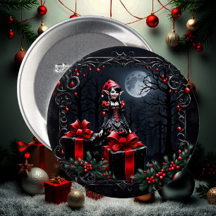 Bóton Redondo 7.62cm Bonita Elfo de Natal Gótico.
