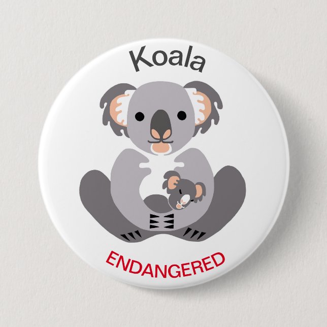 Bóton Redondo 7.62cm Bonito - KOALA - Imagem animal ameaçada - (Frente)