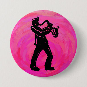 Bóton Redondo 7.62cm Boogie Noites Saxofone Rosa Quente