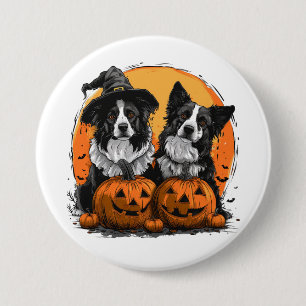 Bóton Redondo 7.62cm Border Collie Dogs Halloween Jack O Lanternas