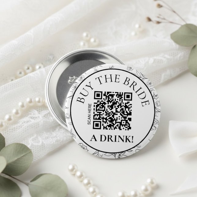 Bóton Redondo 7.62cm Botanical Buy the Bride a Drink QR Bachelorette (Criador carregado)