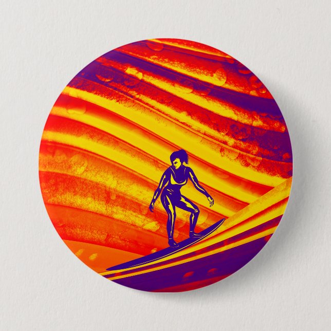 Bóton Redondo 7.62cm Botão, Abstrato Sunset Design (Frente)