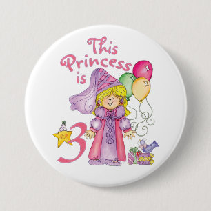 Bóton Redondo 7.62cm Botão aniversário de 3 anos princesa