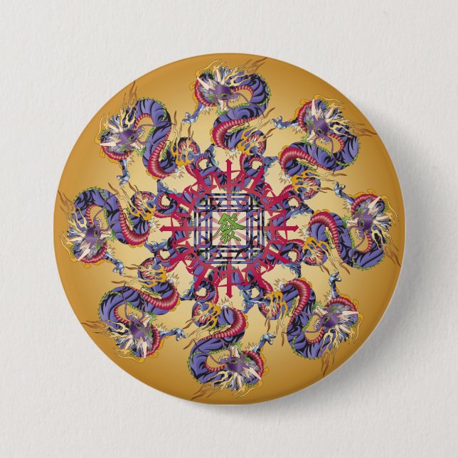 Bóton Redondo 7.62cm Botão Ano do Dragão Mah Jongg (Frente)