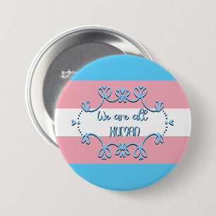 Bóton Redondo 7.62cm Botão Bandeira do Orgulho Transgênero Somos Todos 