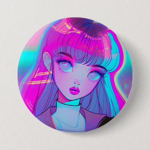 Bóton Redondo 7.62cm Botão Bonito de Garota Neon