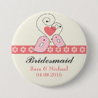 Botão Bridesmaid de Pássaros Rosa e Brancos