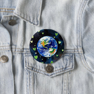 Bóton Redondo 7.62cm Botão de Amor pela Terra - Planeta com Broche de C