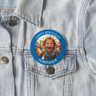 Bóton Redondo 7.62cm Botão de Aniversário de Foto e Nome Personalizável
