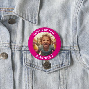 Bóton Redondo 7.62cm Botão de Aniversário de Foto e Nome Personalizável
