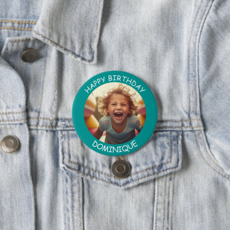 Bóton Redondo 7.62cm Botão de Aniversário de Foto e Nome Personalizável