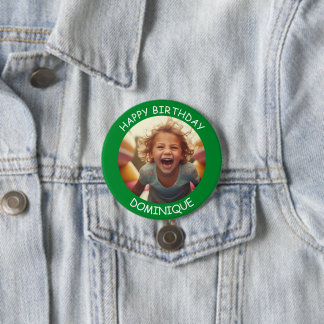 Bóton Redondo 7.62cm Botão de Aniversário de Foto e Nome Personalizável