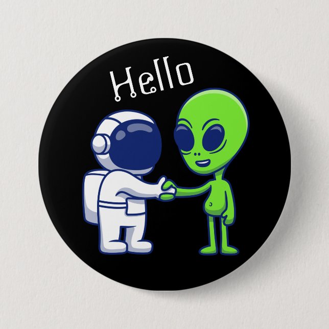 Bóton Redondo 7.62cm Botão de Astronauta Encontra Alien (Frente)