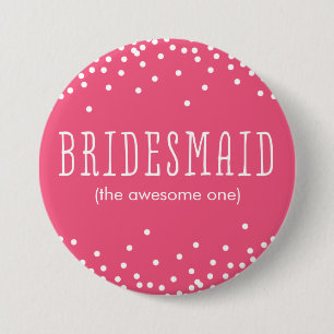 Bóton Redondo 7.62cm Botão de Bridesmaid de Confetti Pink e Branco Pers
