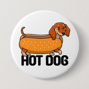 Bóton Redondo 7.62cm Botão de Cachorro-Quente Dachshund