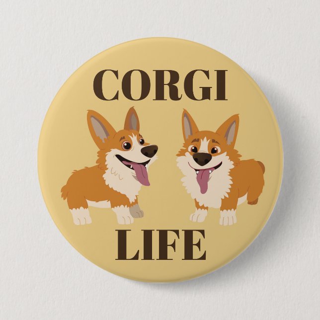 Bóton Redondo 7.62cm Botão de Dois Cães Corgi Fofos (Frente)