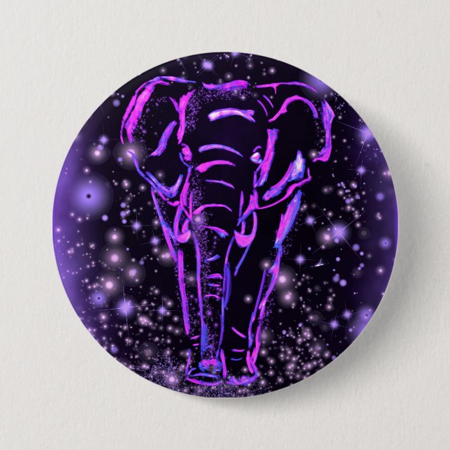 Bóton Redondo 7.62cm Botão de Elefante Rosa Roxo Neon (Frente)