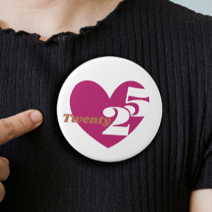 Bóton Redondo 7.62cm botão de emblema do ano novo 2025 vinte 25 amor