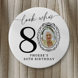 Bóton Redondo 7.62cm Botão de Festa de Foto de Aniversário de 80 anos