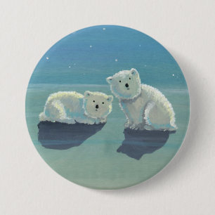 Bóton Redondo 7.62cm Botão de Fixação Urso Polar de Inverno Brilhante