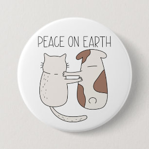 Bóton Redondo 7.62cm Botão de Paz na Terra com Cachorro e Gato