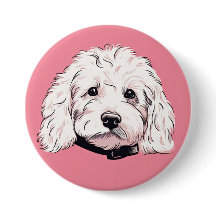 Botão do Cachorro Branco Maltipoo Pet Crachá