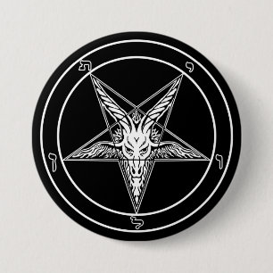 Bóton Redondo 7.62cm Botão do estilo antigo de Baphomet - 3 polegadas