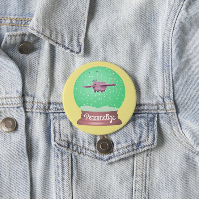 Bóton Redondo 7.62cm Botão do globo da neve do porco voador (In Situ)