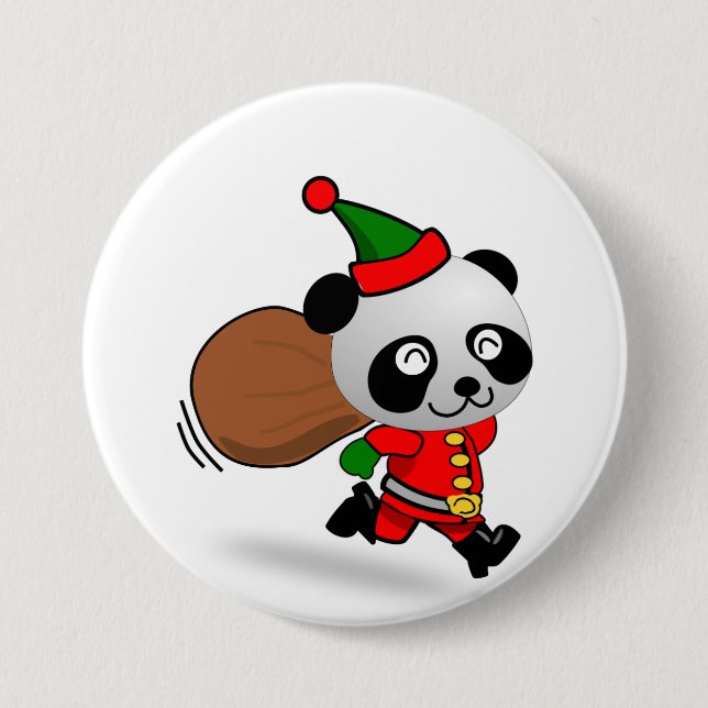 Bóton Redondo 7.62cm Botão do Panda Papai Noel (Frente)