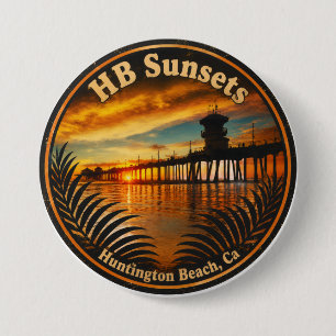 Bóton Redondo 7.62cm Botão do pôr do sol do píer de Huntington Beach -