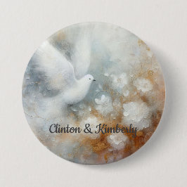 Bóton Redondo 7.62cm Botão Floral de Pombo de Casamento - Personalizáve