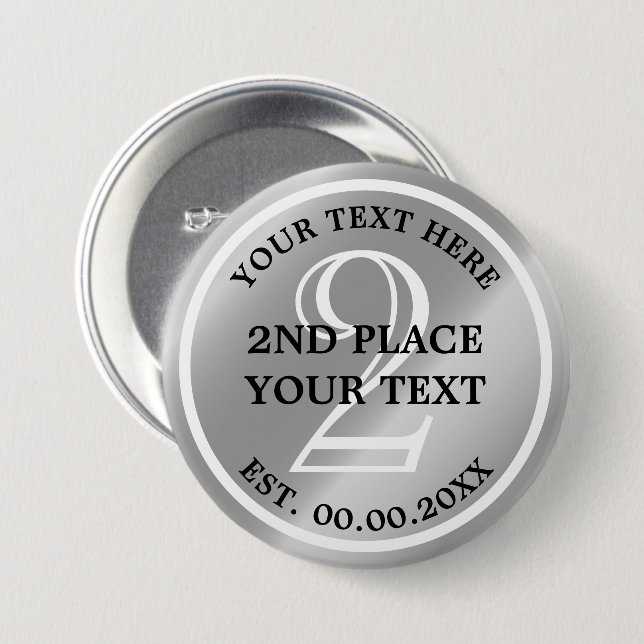 Bóton Redondo 7.62cm Botão Medalha Silver para segundo em competição (Frente & Verso)