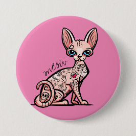 Bóton Redondo 7.62cm Botão Meow Cat tatuado